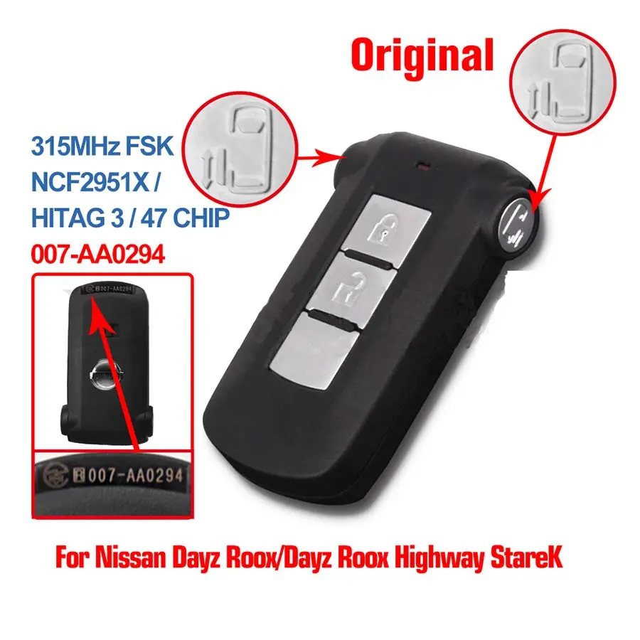 007-Aa0294 Original Smart Remote Key 315Mhz Hitag3 Id47 Chip For Nissan Mitsubishi 2