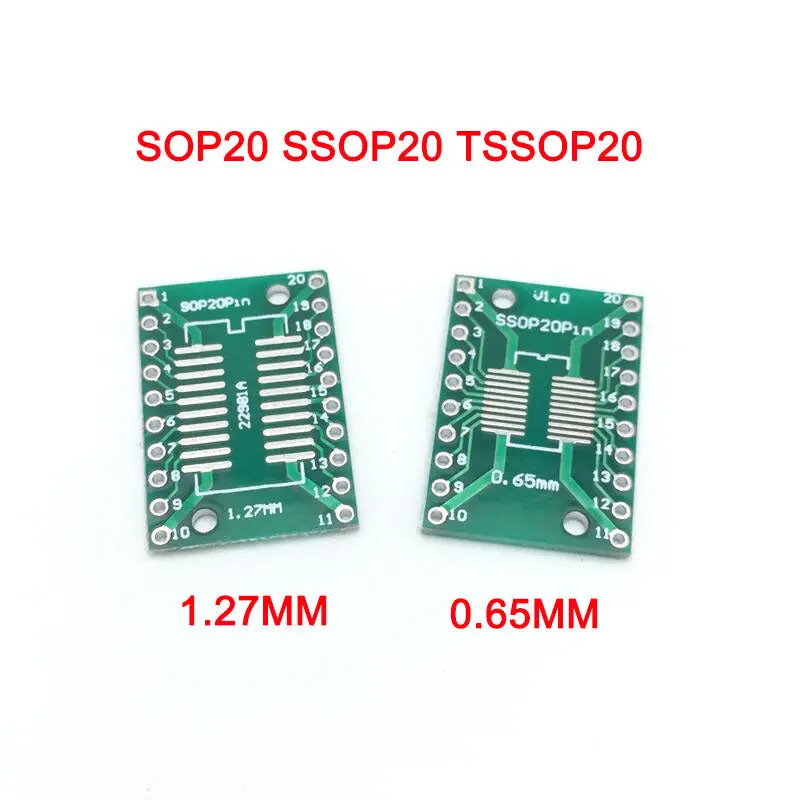10Pcs Sop20 Ssop20 Tssop20 To Dip20 Smd To Dip Adapter 0.65Mm/1.27Mm To 2.54Mm Pcb Converter Socket 1