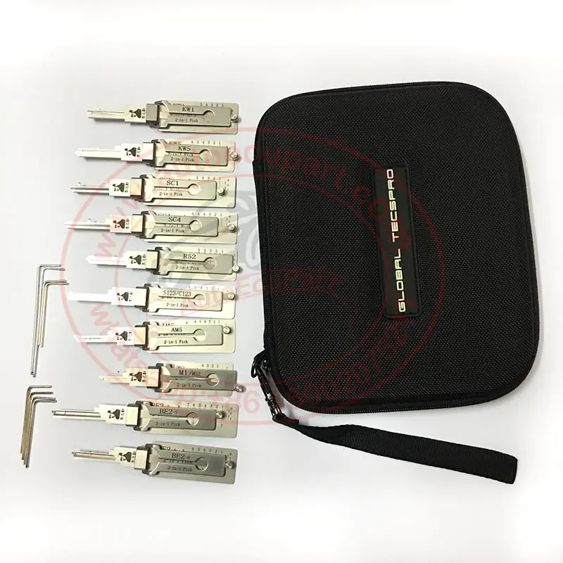 10Pcs / Lot Original Lishi Residential Tools Decoder (Sc1, Sc4, Kw1, Kw5, Be2-6, Be2-7, R52, S123/C123, M1/Ms2, Am5)  & Magnetic Carry Case  (Holds 12) 1