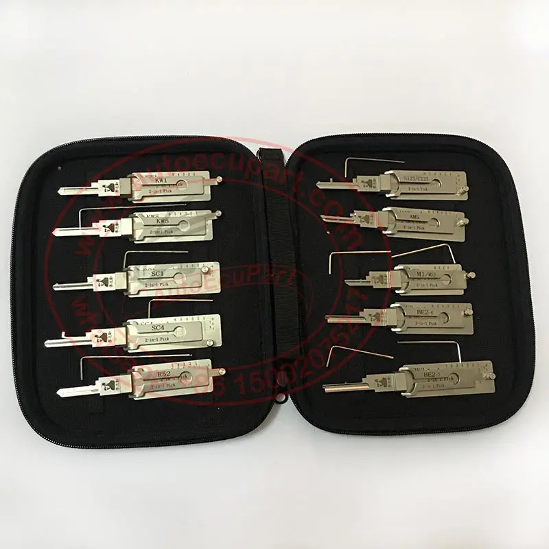 10Pcs / Lot Original Lishi Residential Tools Decoder (Sc1, Sc4, Kw1, Kw5, Be2-6, Be2-7, R52, S123/C123, M1/Ms2, Am5)  & Magnetic Carry Case  (Holds 12) 2