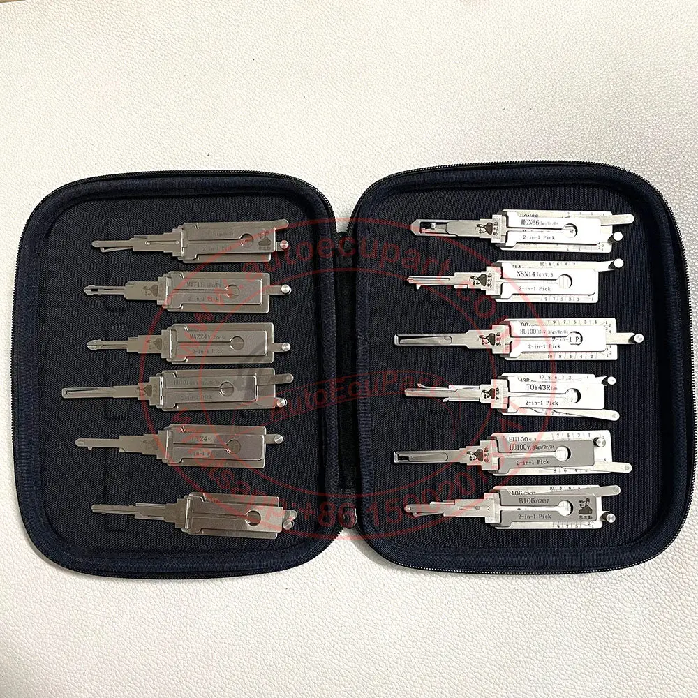 12Pcs / Lot Original New Lishi Lock Pick Decoder For Automotive & Magnetic Carry Case 1