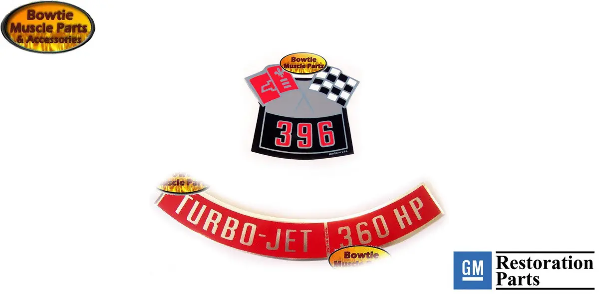 1966 66 Chevelle 396 360Hp Turbo-Jet Engine Decal Set 1