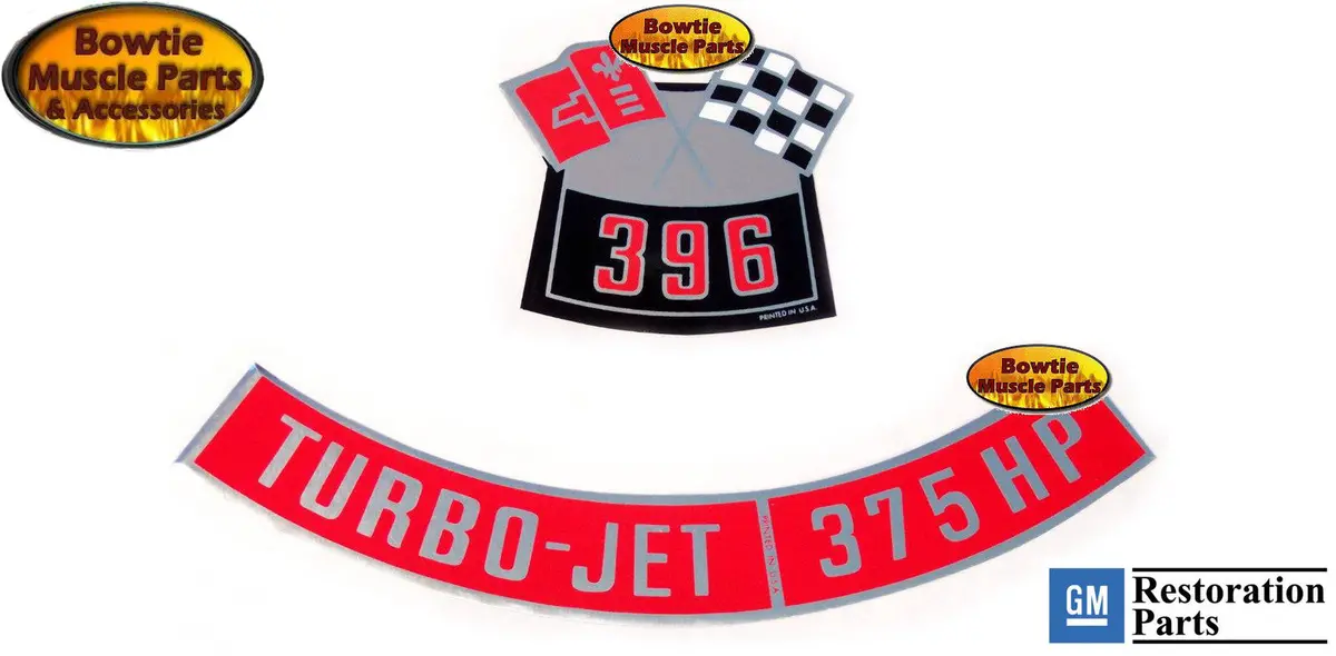 67 68 69 70 Camaro Nova L78 396 375Hp Turbo-Jet Engine Air Cleaner Decal Set 1