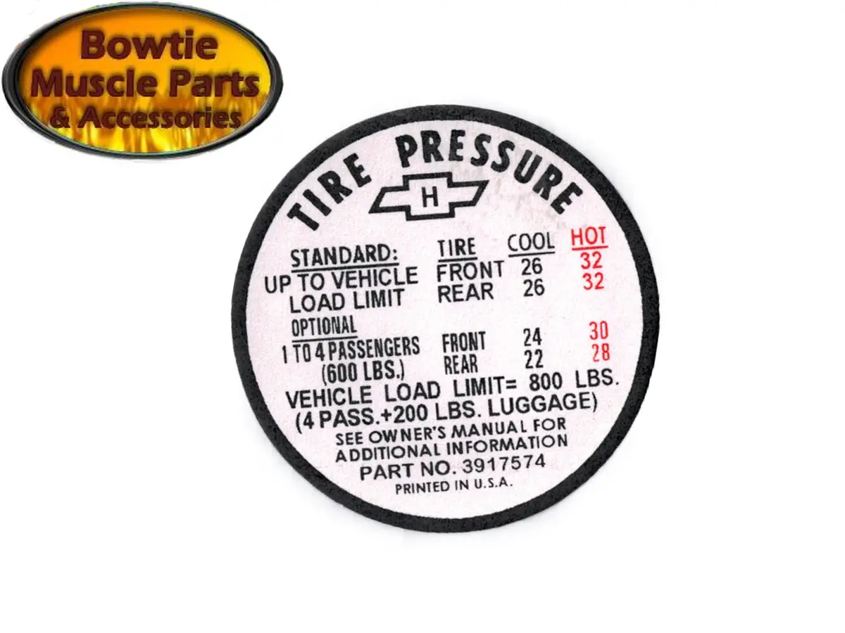 1967 67 Camaro Ss 350 396 Convertible Tire Pressure Decal 3917574 After 11/66 1