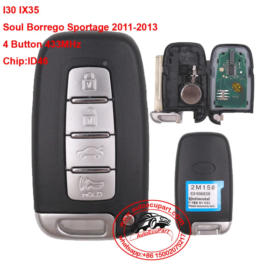 Smart Remote Key Keyless Entry Fob 4 Button 433Mhz With Id46 Chip For Kia Soul Borrego Sportage 2011-2013 1