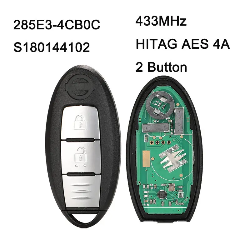 2 Button 285E3-4Cb0c S180144102 Keyless Entry Smart Key 433Mhz Hitag Aes 4A Chip For Nissan Juke Qashqai X-Trail 1