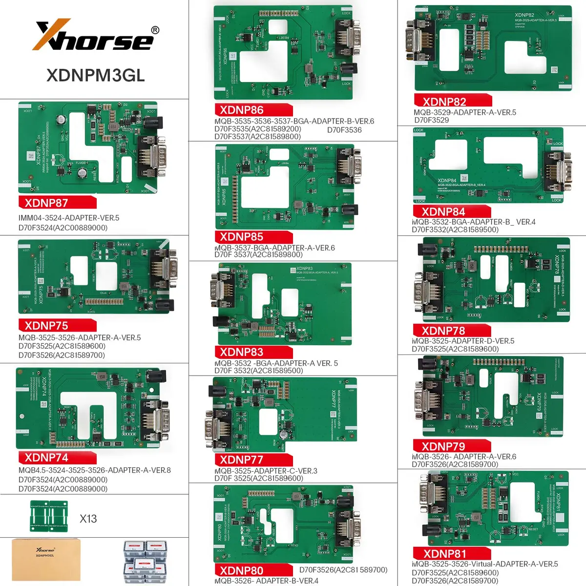 2024 Xhorse Mqb48 No Disassembly No Soldering 13 Full Set Adapters Xdnpm3gl 1