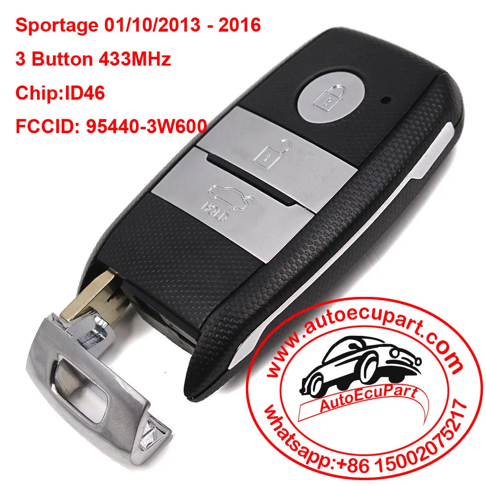 Smart Remote Key Fob 3 Button 433Mhz Id46 Chip For Kia K5 Sportsge 2014 Fccid: 95440-3W600 1