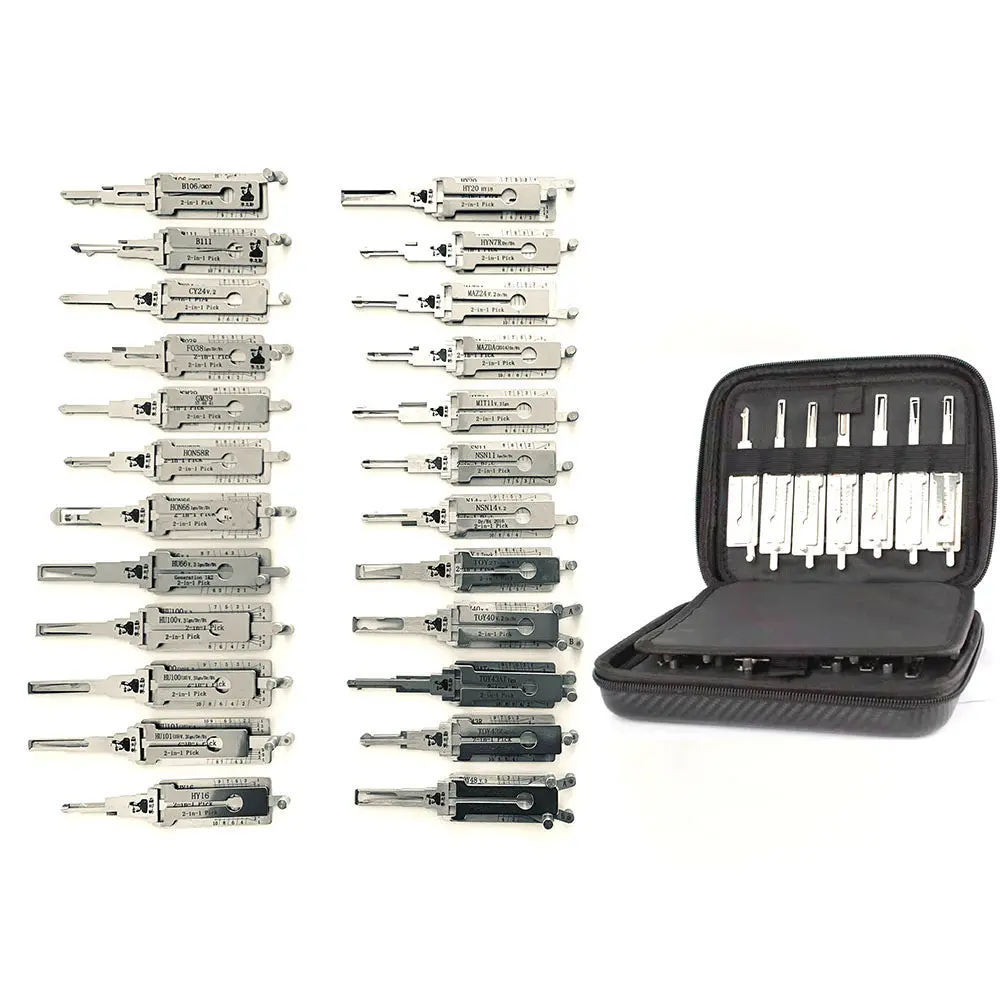 Original Lishi 25Pcs/Kit Auto Car Door Lock Pick  2-In-1 Decoder Locksmith Tool & Magnetic Carry Case Portable Bag 1