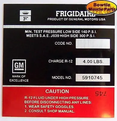 69 Camaro Chevelle Corvette Nova Frigidaire Ac Compressor Decal Air Conditioner 1