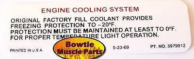 70 71 72 Camaro Chevelle Corvette Nova Coolant Decal 1