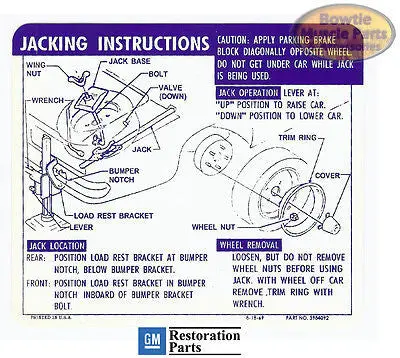 1969 69 Camaro Convertible Ss Jack Jacking Instructions Trunk Decal N66 3984092 1