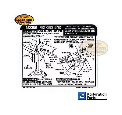 1969 69 Camaro Jack Jacking Instructions Trunk Decal Reg Size Spare 3949506 1