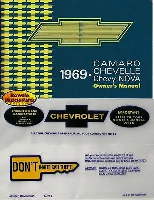 1969 69 Camaro Chevelle Nova El Camino Factory Owners Manual W/ Storage Bag 1