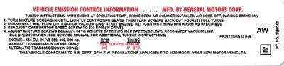 70 402 454 345 350 360 390Hp Th400 Emissions Decal Late 1