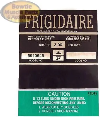 Camaro Chevelle Corvette Nova Frigidaire Ac Compressor Decal Air Conditioner 1