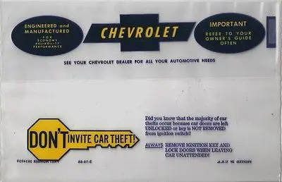 66 67 68 Owner's Manual Storage Bag Nova Corvair Impala 1
