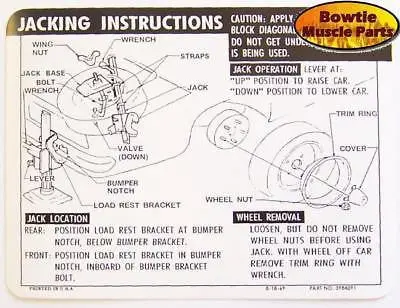 1969 69 Camaro Ss Jacking Instructions Decal Trunk N66 1