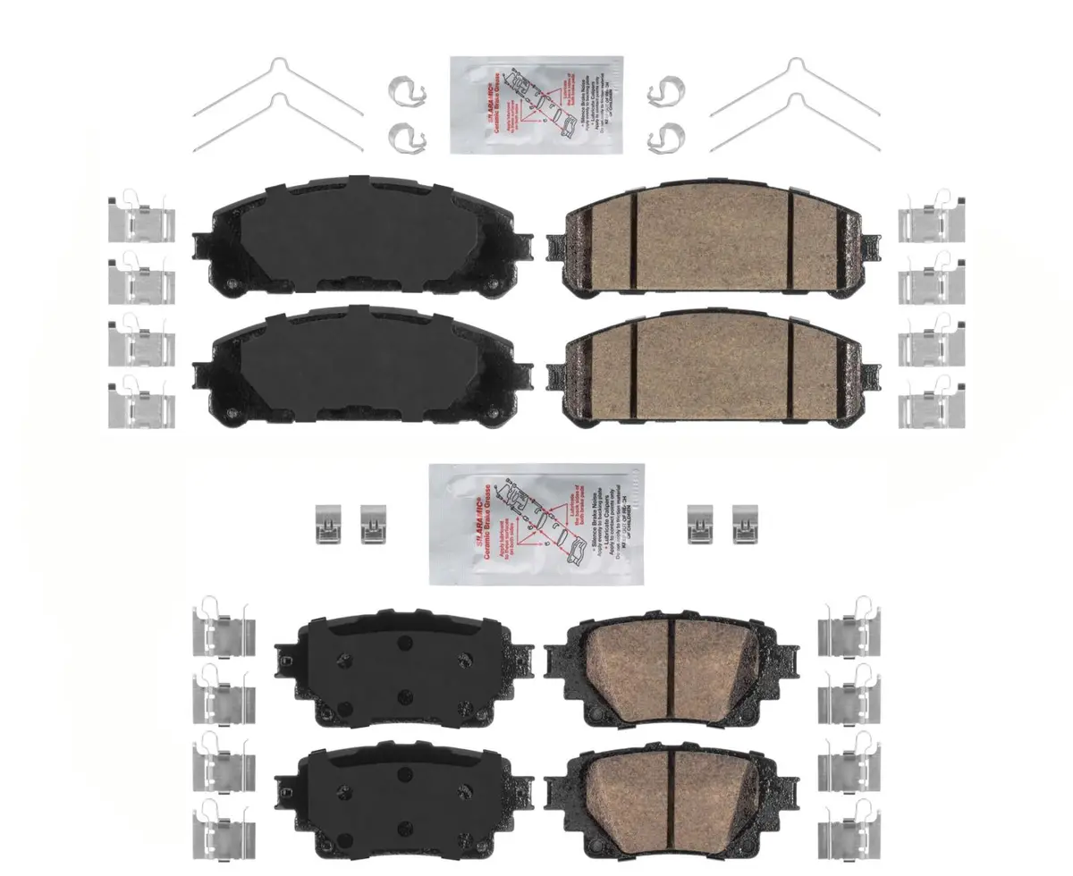 Front & Rear Ceramic Brake Pads W Hardware For 2020 2024 2025 Toyota Highlander 1
