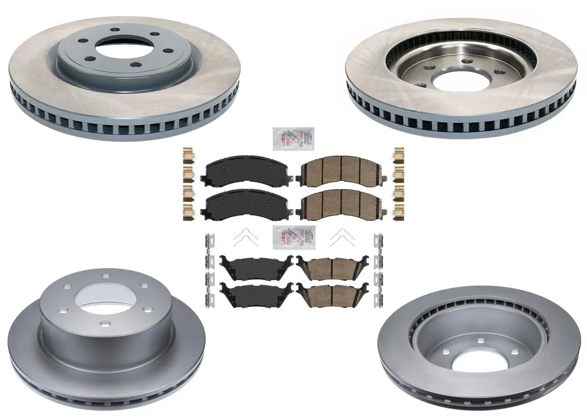 Front & Rr Coated Brake Disc Rotors Brake Pad Set For Ford Raptor 2022 2023 2024 1