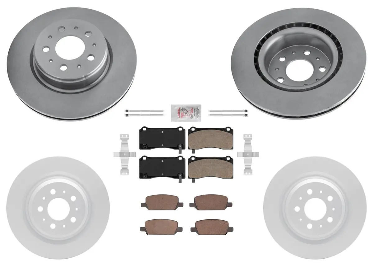 Ft & Rr Coated Brake Disc Rotors Disc Brake Pads For Tesla 3 17-24 Grey Caliper 1