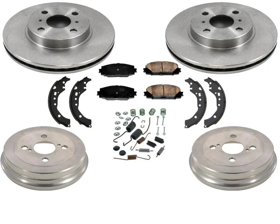Front Rotors Brake Pads Rear Drums Shoes Spring Kit For Toyota Prius C 2012-2019 1