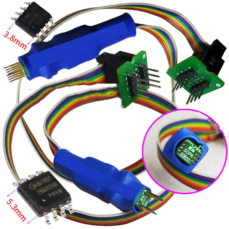 2Pcs/Kit Sop8 Soic8 Vsop8 Wson8 Spi Chip Probe (208Mil 5.38Mm)+ (150Mil 3.8Mm) Spring Loaded Pogo Pin Adapter 1.27Mm 8Pin 1