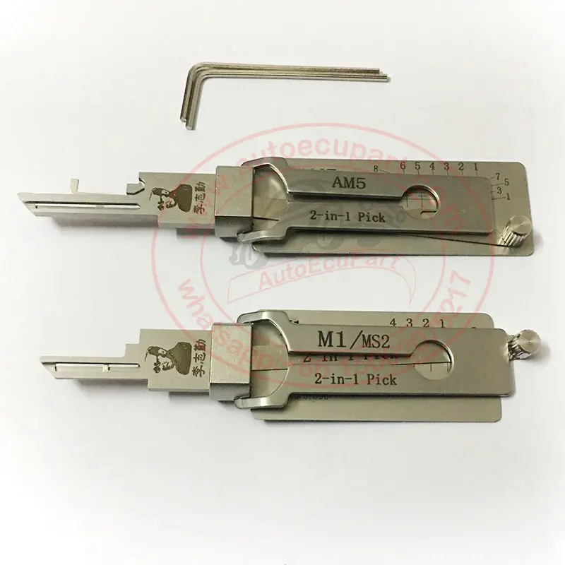 2Pcs / Lot Original Lishi Am5 Keyway Tool 2-In-1 Padlock Pick & M1 / Ms2 Master Padlocks Keyway Pick - Anti Glare 1