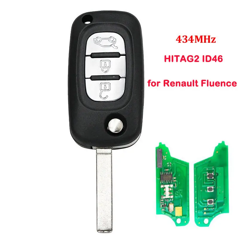 3 Buttons Va2 Blade 434Mhz Pcf7947 Hitag2 Id46 Chip Remote Flip Car Key Fob For Renault Fluence Clio 1