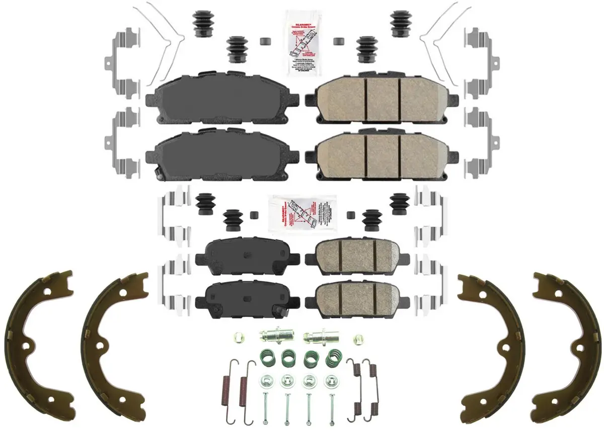 Front Rear Disc Brake Pads Parking Shoes For Nissan Quest 2011 2012 2015 2017 1