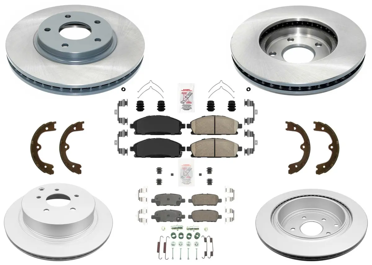 Front Rear Coated Disc Brake Rotors & Ceramic Pads For Nissan Quest 2008 2009 1