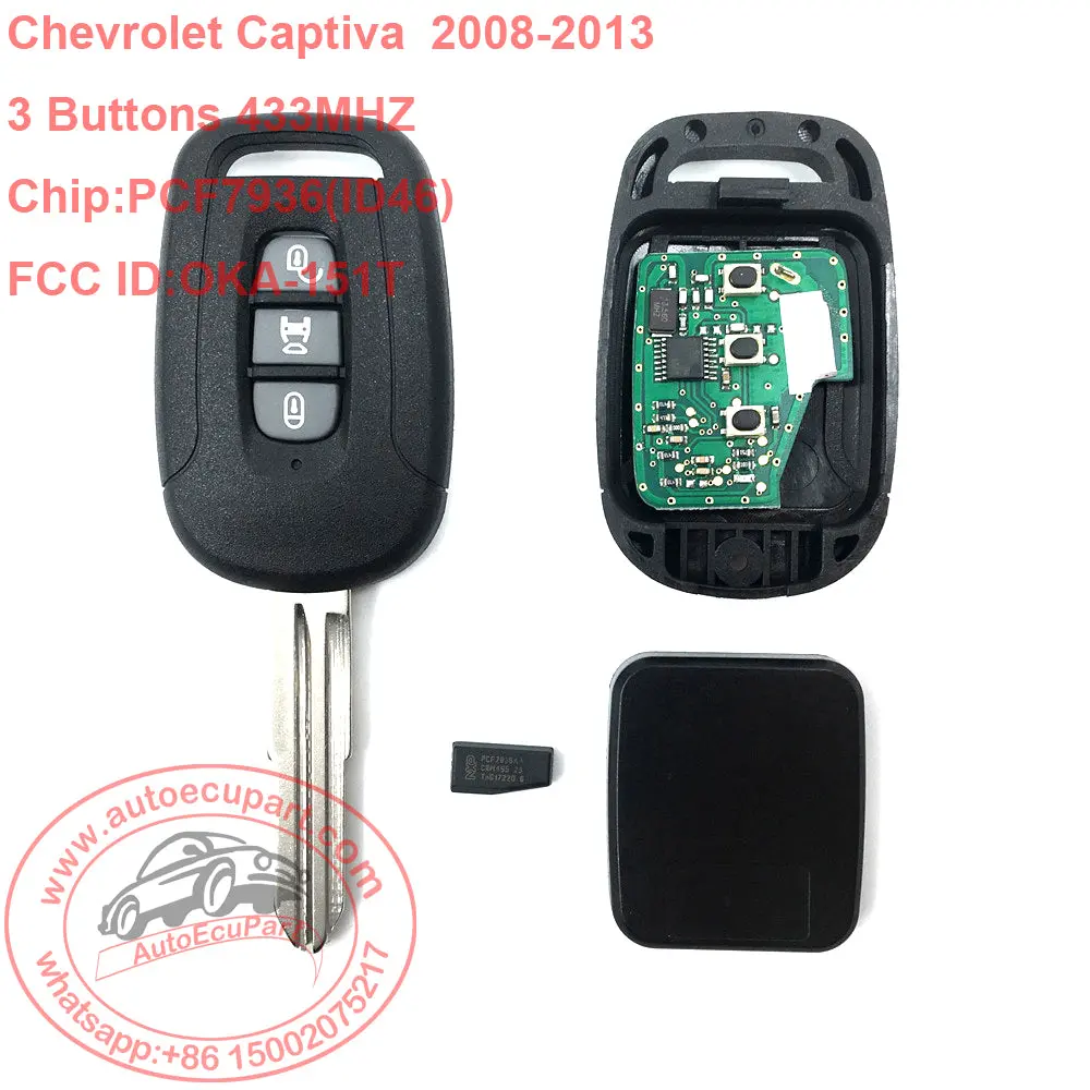Chevrolet Captiva 3 Buttons Remote Key 433Mhz With Id46 Chip Fcc Id:Oka-151T 1