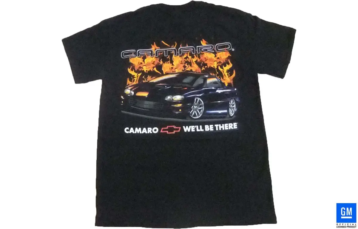 98 99 2000 2001 2002 00 01 02 4Th Gen Camaro Ss Flame T-Shirt Black Gm Licensed 1