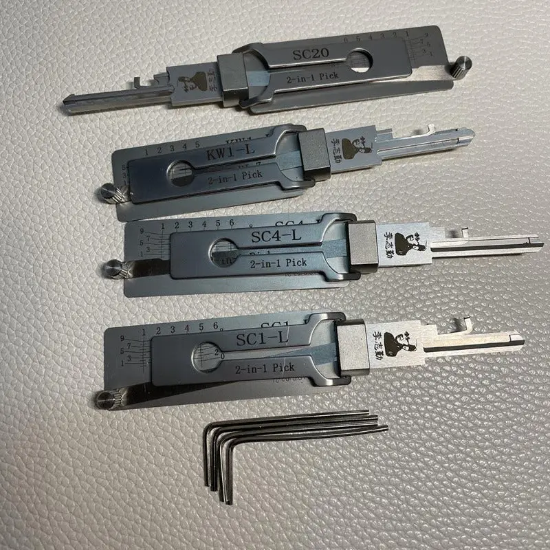 4Pcs/Lot Original Lishi Lock Pick 2-In-1 Decoder (Kw1-L, Sc4-L,Sc1-L,Sc20) 1