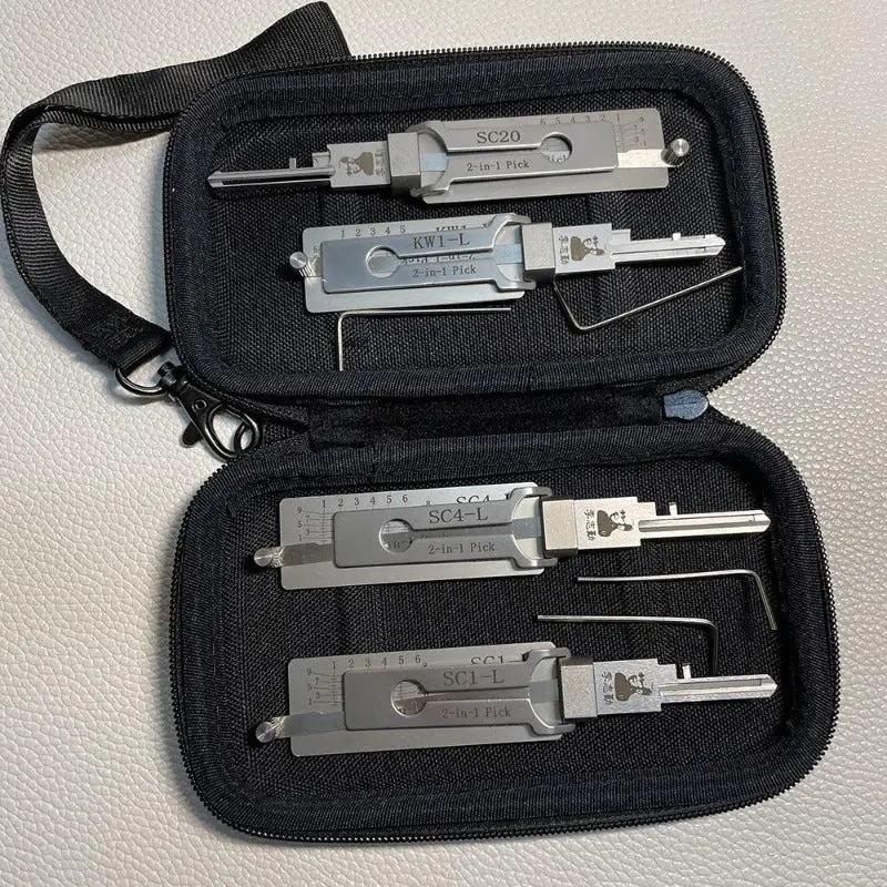 4Pcs/Lot Original Lishi Lock Pick 2-In-1 Decoder (Kw1-L, Sc4-L,Sc1-L,Sc20) & Magnetic Carrying Case (Bundle Of 4) 1