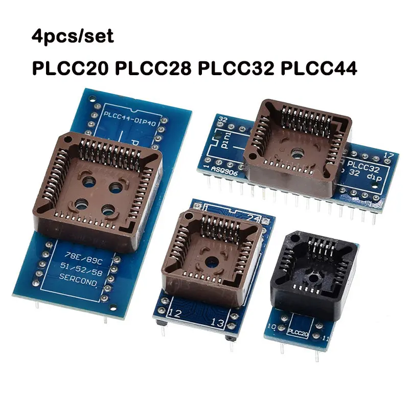 4Pcs/Set Plcc20 Plcc28 Plcc32 Plcc44 To Dip20 Dip28 Dip32 Dip44 Ic Adapter Tester Socket For Tl866cs Tl866a Ezp2010 Universal Programmer 1