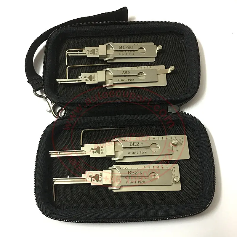 4Pcs/Lot Original Lishi Lock Pick 2-In-1 Decoder (M1/Ms2, Am5,Be2-6,Be2-7) & Magnetic Carrying Case (Bundle Of 4) 1