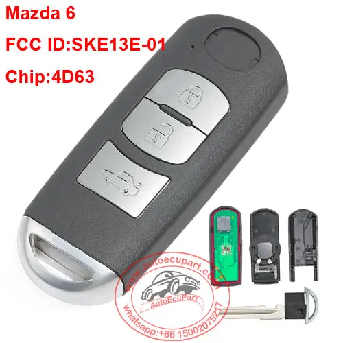 Remote Key 3 Button Fsk 433Mhz 4D63 Chip For Mazda 6 + Uncut Blade Model:Ske13e-01 1