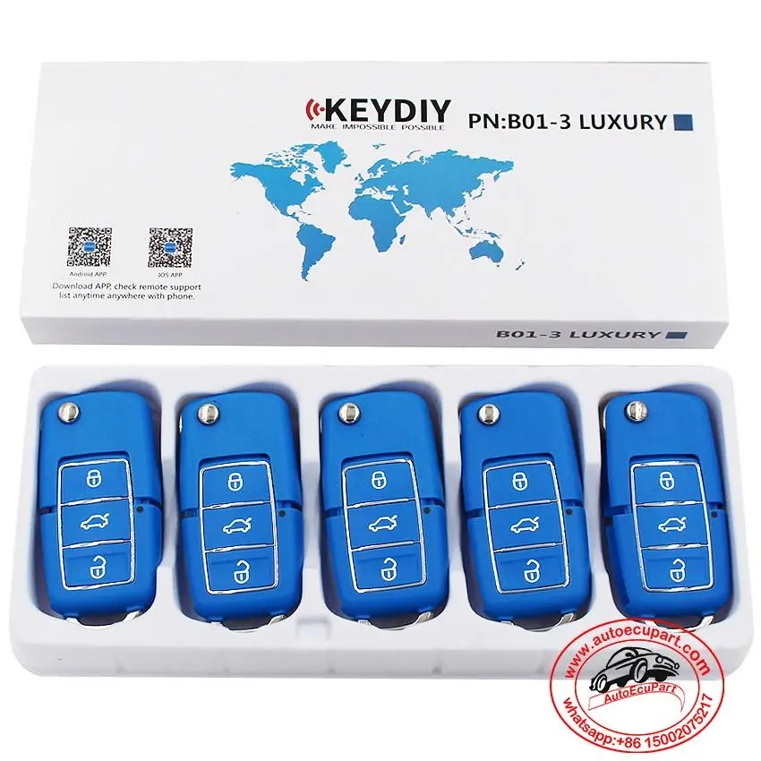 5Pcs Kd B01-3 Blue Color Luxury Style Universal Remote Control Key 3 Button (Keydiy B Series) 1