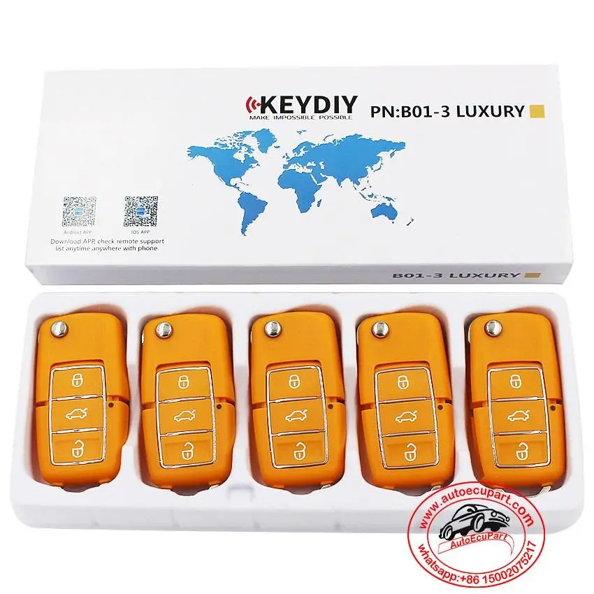 5Pcs Kd B01-3 Orange Color Luxury Style Universal Remote Control Key 3 Button (Keydiy B Series) 1