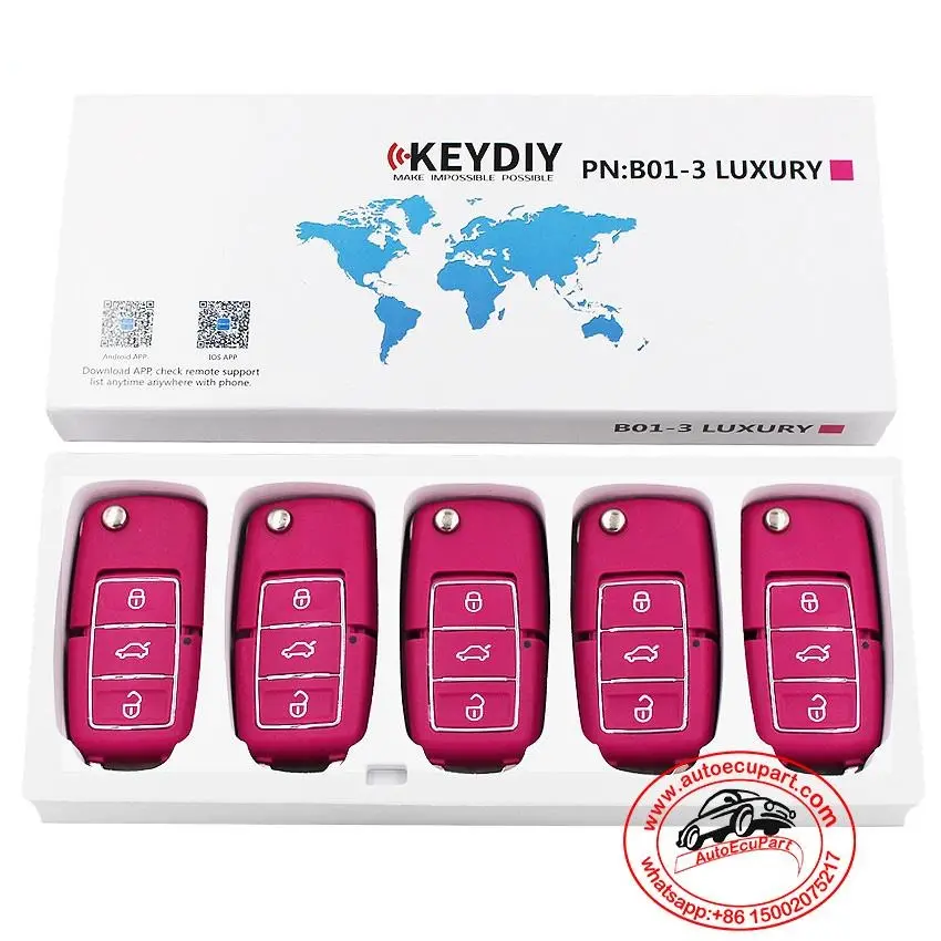 5Pcs Kd B01-3 Pink Color Luxury Style Universal Remote Control Key 3 Button (Keydiy B Series) 1