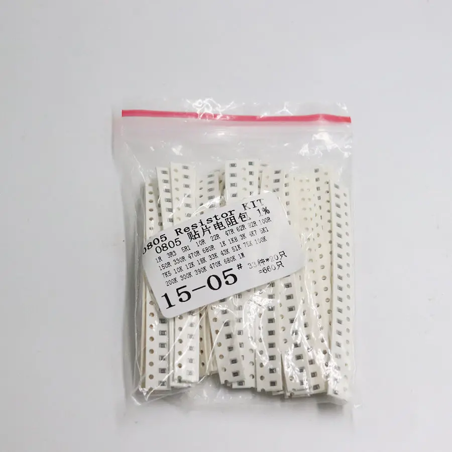 660Pcs/Kit #0805 Smd Resistor 1Ohm-1M Ohm 1% (33Valuesx 20Pcs) 1