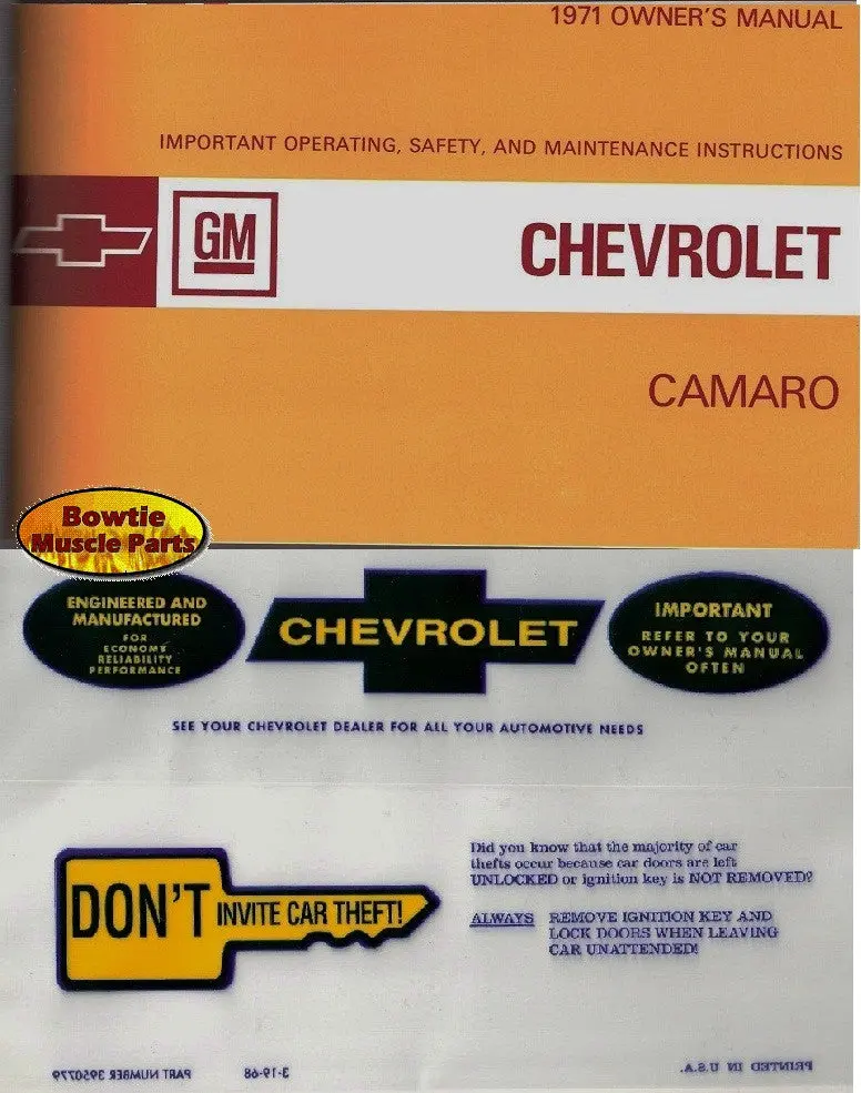 1971 71 Camaro Factory Owners Manual With Storage Bag 1