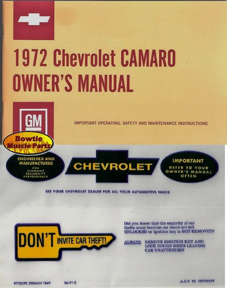 1972 72 Camaro Factory Owners Manual With Storage Bag 1