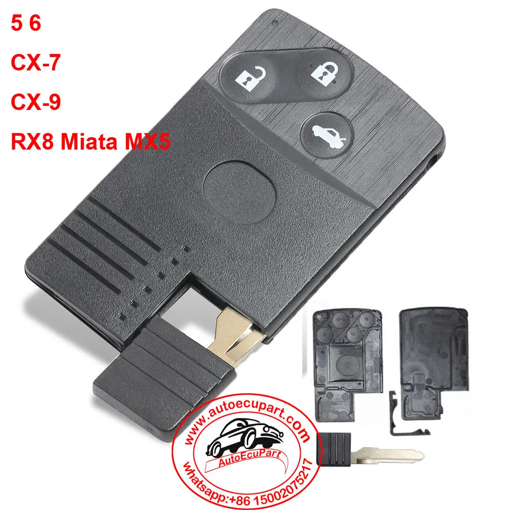 Replacement Smart Remote Key Shell Case Fob 3 Buttons For Mazda 5 6 Cx-7 Cx-9 Rx8 Miata Mx5 1