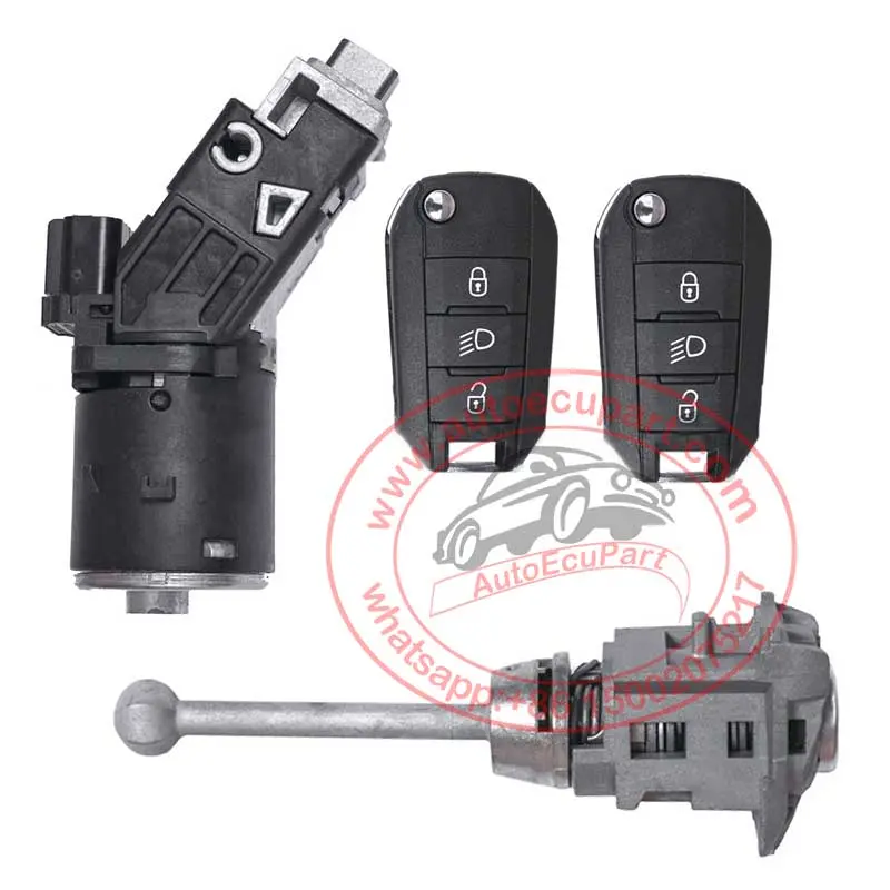 9673257480 9674001080 Ignition Switch Door Lock Cylinder With 2Pcs Flip Remote Key 433Mhz Id46 For Peugeot 208 2008 1