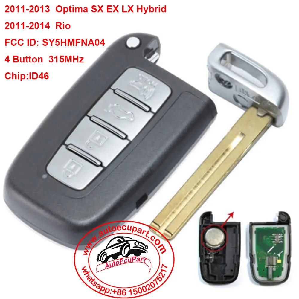 Smart Prox Key 4 Button 315Mhz Id46 Chip For Kia Rio Optima 2011-2014 Fccid: Sy5hmfna04 1