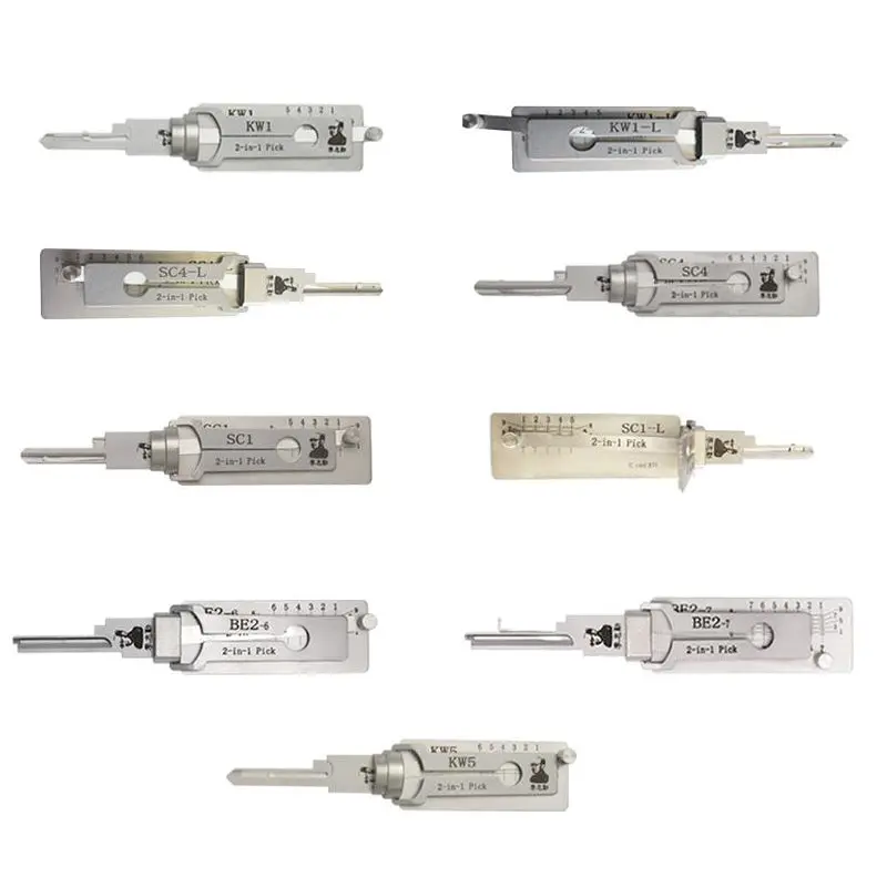 9Pcs/Lot Original Lishi Residential Lock Pick Decoder Kw1 / Kw1-L / Kw5 / Sc1 / Sc1-L / Sc4 / Sc4-L / Be2-6 / Be2-7 1