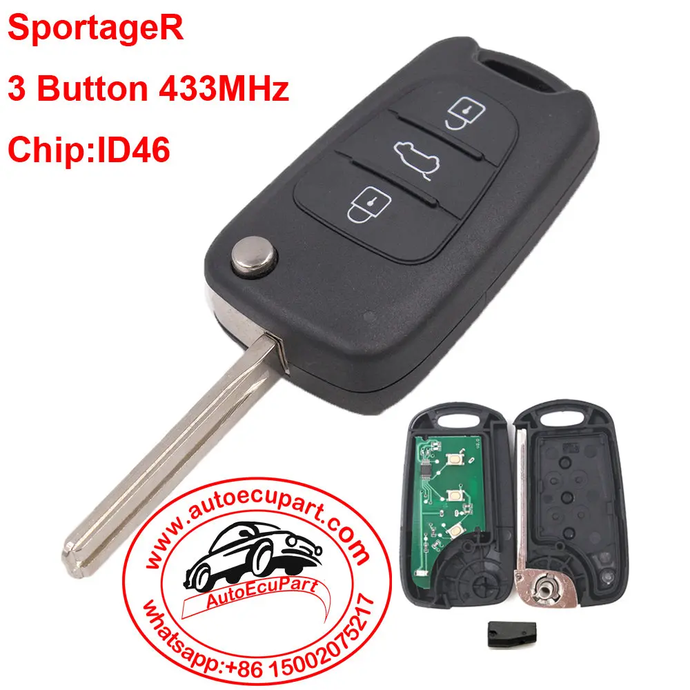 Fodling Flip Remote Key Fob 3 Button 433Mhz Id46 Chip For Kia Sportager 1