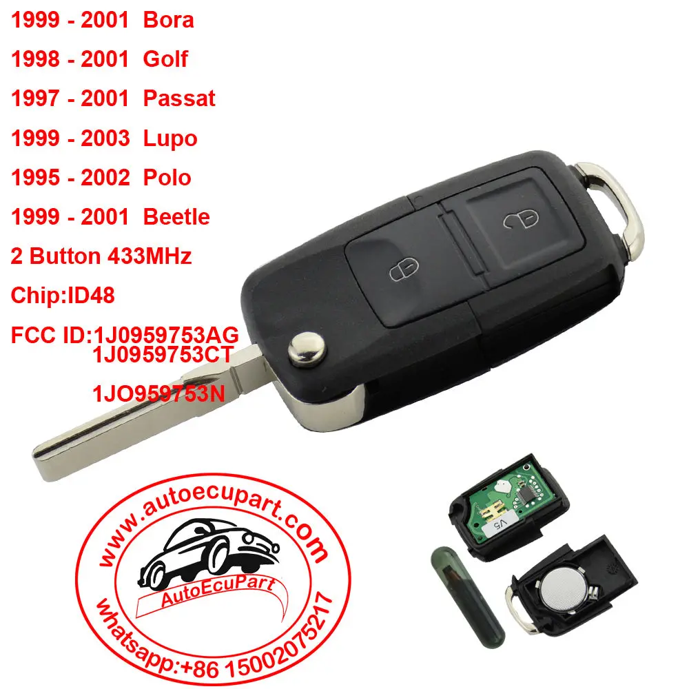 Flip Remote Switchblade Key Fob Case 433Mhz Id48 Chip For Vw Volkswagen Bora Golf 4 1J0959753ag 1J0959753ct 1Jo959753n 1